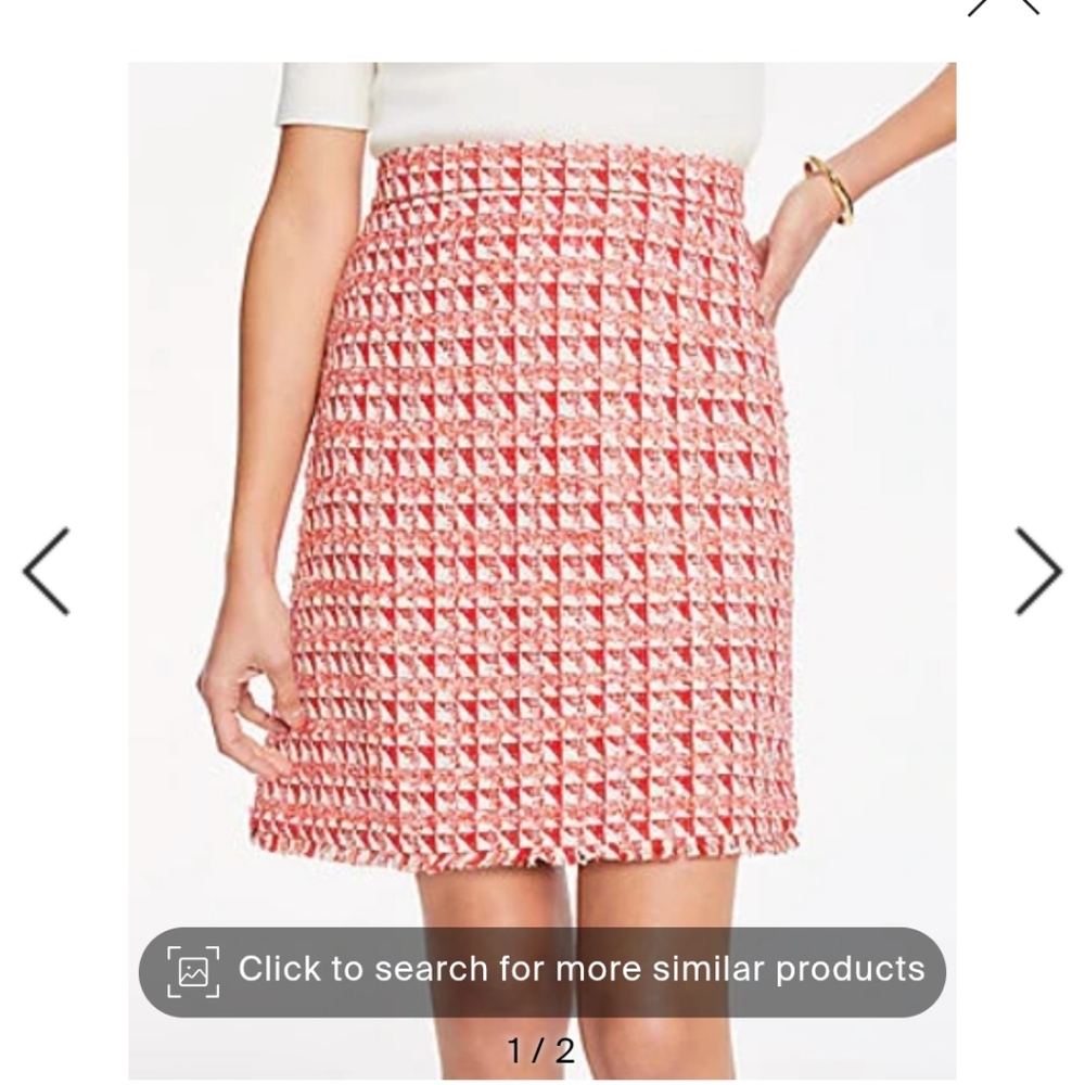 Ann Taylor Red/Pink Fringe Tweed A-line Skirt - Picture 6 of 11